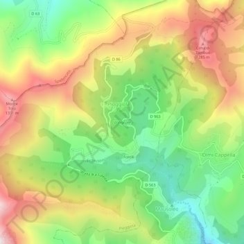 Mapa topográfico U Vignale, altitude, relevo