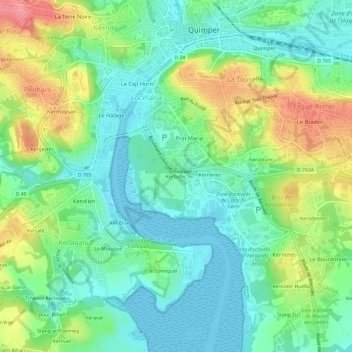 Mapa topográfico Kerbabic, altitude, relevo