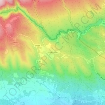 Mapa topográfico Montcélèbre, altitude, relevo