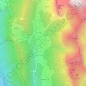 Mapa topográfico Montmin, altitude, relevo