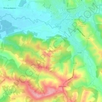 Mapa topográfico Bellecave, altitude, relevo