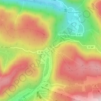 Mapa topográfico Col des Feignes sous Vologne, altitude, relevo