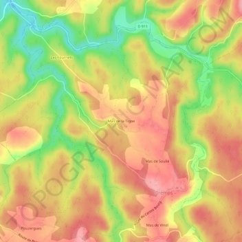 Mapa topográfico Mas de la Tigne, altitude, relevo