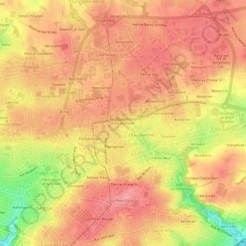 Mapa topográfico Coat ar Piquet, altitude, relevo