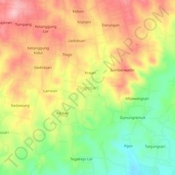Mapa topográfico Tlogosari, altitude, relevo