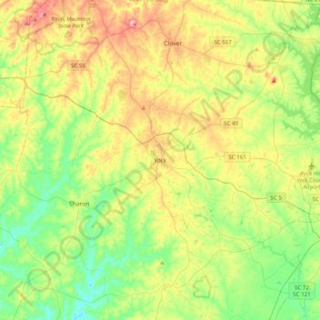 Mapa topográfico York, altitude, relevo