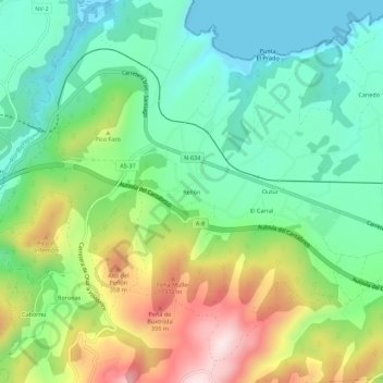 Mapa topográfico Rellón, altitude, relevo