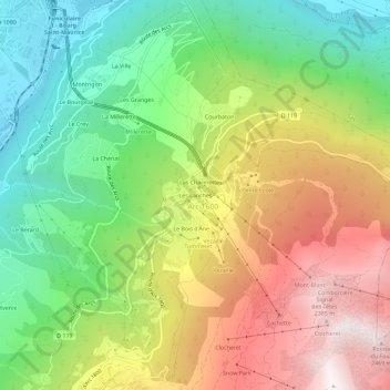 Mapa topográfico Les Lanches, altitude, relevo