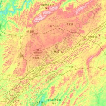 Mapa topográfico Anshun, altitude, relevo