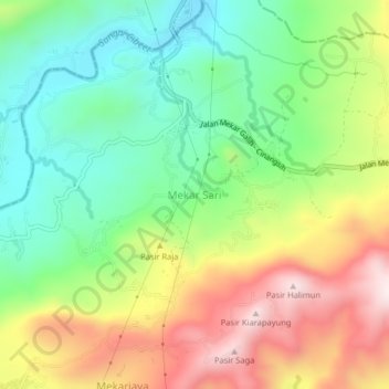 Mapa topográfico Mekar Sari, altitude, relevo