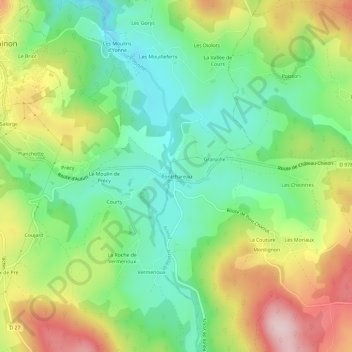 Mapa topográfico Pontchareau, altitude, relevo