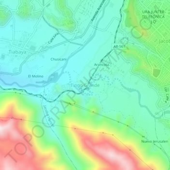 Mapa topográfico Tingo Grande, altitude, relevo