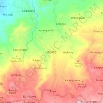 Mapa topográfico Bojong, altitude, relevo