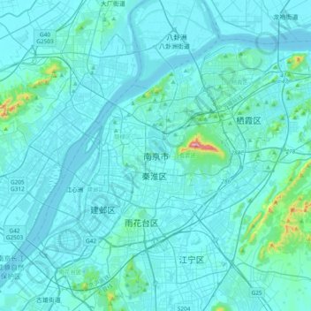 Mapa topográfico Nanjing, altitude, relevo