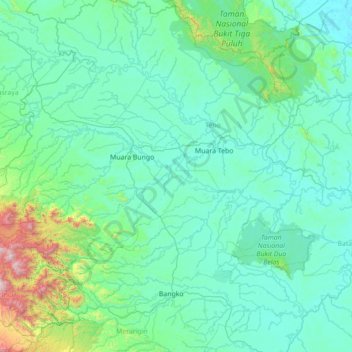 Mapa topográfico Pelepat Ilir, altitude, relevo