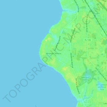 Mapa topográfico Miramar Terrace, altitude, relevo
