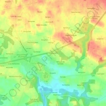 Mapa topográfico Botquelen, altitude, relevo
