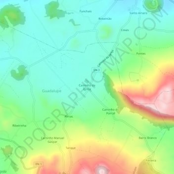 Mapa topográfico Caminho da Igreja, altitude, relevo