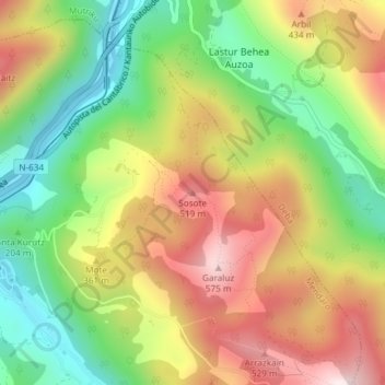 Mapa topográfico Sosote, altitude, relevo