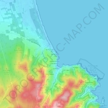 Mapa topográfico Illa Roja, altitude, relevo