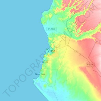 Mapa topográfico Talara, altitude, relevo