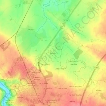 Mapa topográfico Bourdet, altitude, relevo