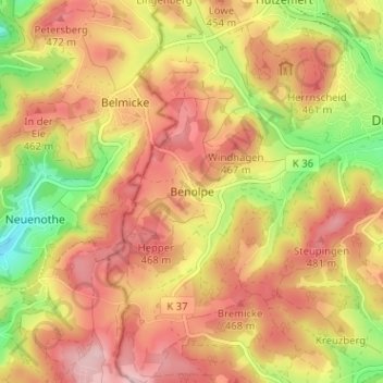 Mapa topográfico Benolpe, altitude, relevo