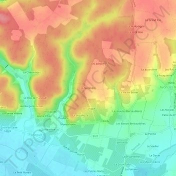 Mapa topográfico La Marinière, altitude, relevo