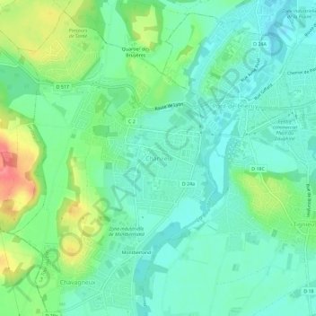 Mapa topográfico Charvieu, altitude, relevo