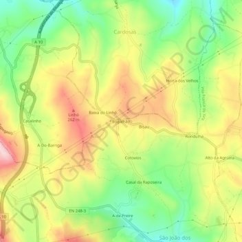 Mapa topográfico Bogalhão, altitude, relevo