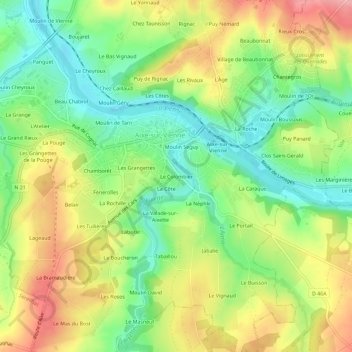 Mapa topográfico Le Colombier, altitude, relevo