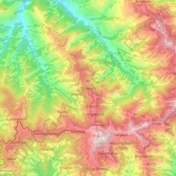 Mapa topográfico Bharari, altitude, relevo