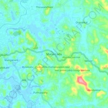 Mapa topográfico Manarcadu, altitude, relevo