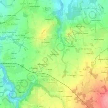 Mapa topográfico La Rogerais, altitude, relevo