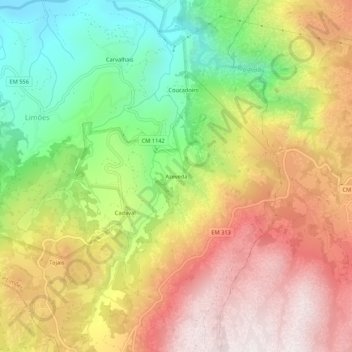 Mapa topográfico Azeveda, altitude, relevo