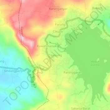 Mapa topográfico Cipasung, altitude, relevo
