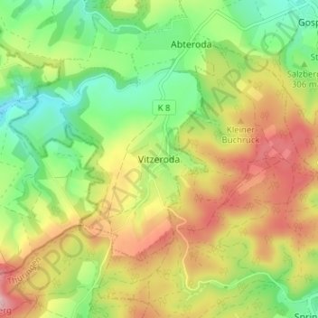 Mapa topográfico Vitzeroda, altitude, relevo