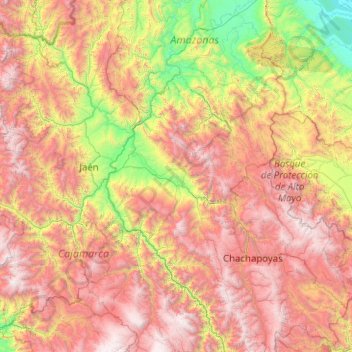 Mapa topográfico Provincia de Utcubamba, altitude, relevo