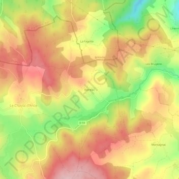 Mapa topográfico Boirelac, altitude, relevo