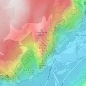Mapa topográfico Middle Brother, altitude, relevo