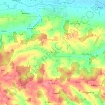 Mapa topográfico Obermaisbach, altitude, relevo