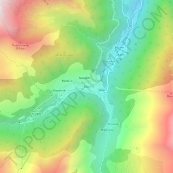 Mapa topográfico Tuto, altitude, relevo