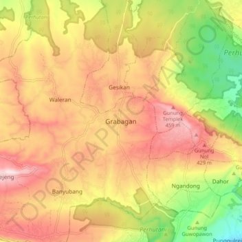 Mapa topográfico Grabagan, altitude, relevo