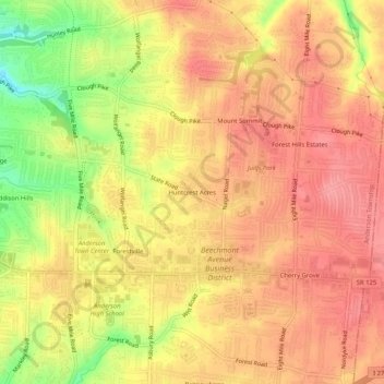 Mapa topográfico Huntcrest Acres, altitude, relevo