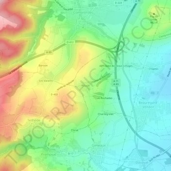 Mapa topográfico Rouzat, altitude, relevo