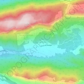 Mapa topográfico Le Bas Thorenc, altitude, relevo