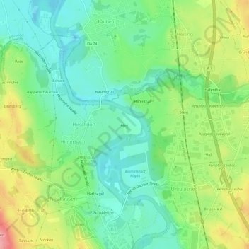 Mapa topográfico Ajen, altitude, relevo