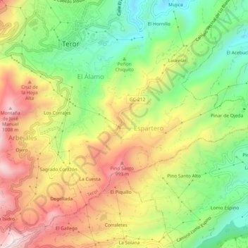 Mapa topográfico El Faro, altitude, relevo