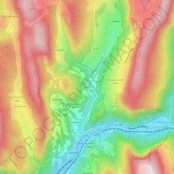 Mapa topográfico Buges, altitude, relevo