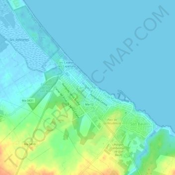 Mapa topográfico Can Picafort, altitude, relevo